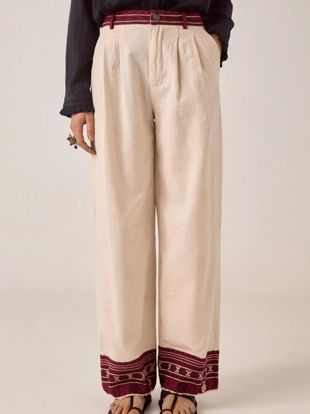 NWT Maison Hotel Gilberto Pants Trousers Size XL Boho Cotton Burgundy New